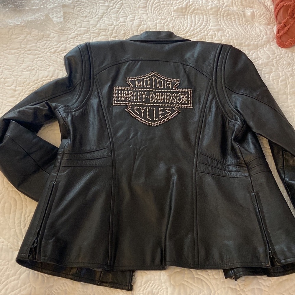 Womens leather  Harley Davidson rhinestone shield jacket